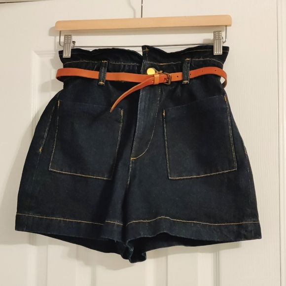 Zara Paper bag Denim Shorts with Leather Belt - Picture 1 of 4